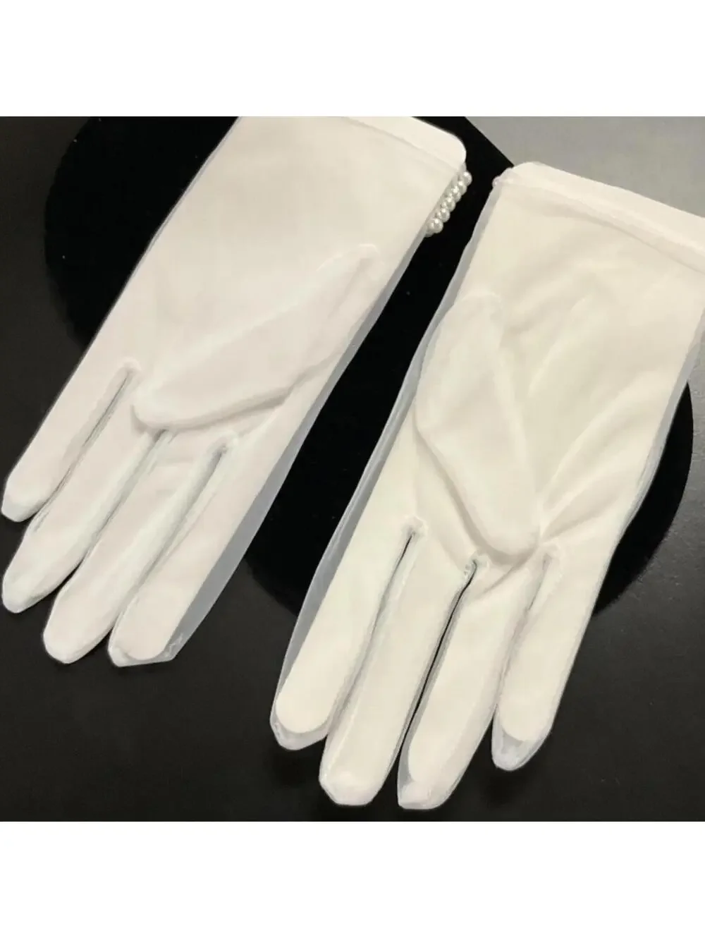 Sheer Wrist Length Bridal Gloves Pearl Cuffs NWT